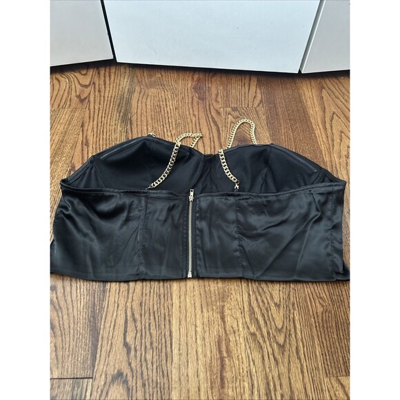 Love X Design Black Bustier Crop Top Gold Chain Straps 1X NWT - Picture 3 of 3